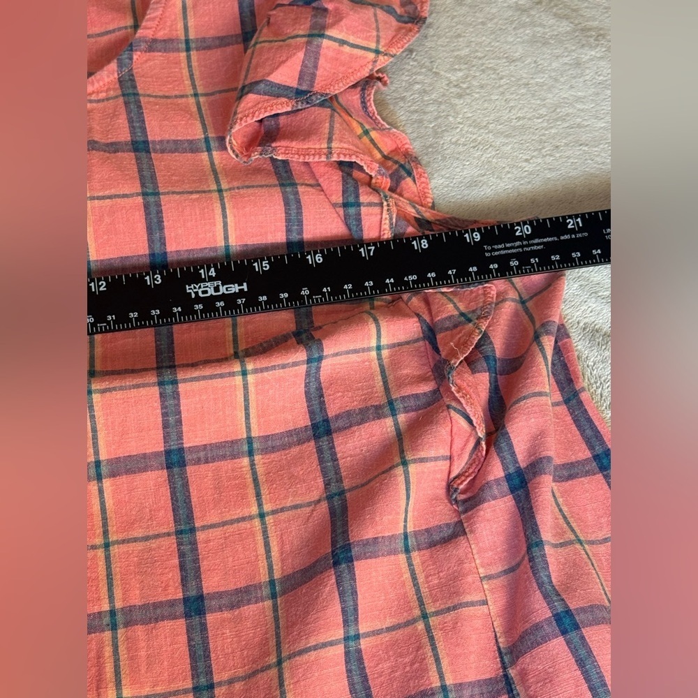 Anthropologie Amarette Coral Plaid Ruffled Pinafore Cotton Sleeveless Top Large - Picture 6 of 7